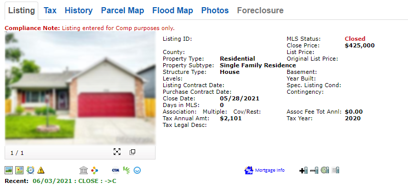 REcolorado Listing Details Compliance Note Comp purposes