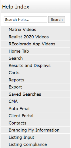 REcolorado Matrix Help Index