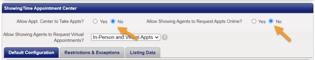 ShowingTime Appointment Center preferences