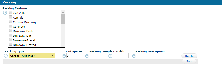 Parking Totals Type Spaces