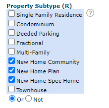 Property Subtype New Home Search Criteria
