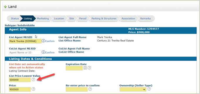 Land Subdividable listing price range REcolorado Matrix