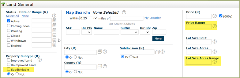 REcolorado Matrix Search Land Subdividable listing 
